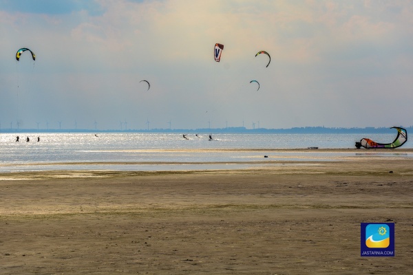 Kitesurferzy na zatoce.